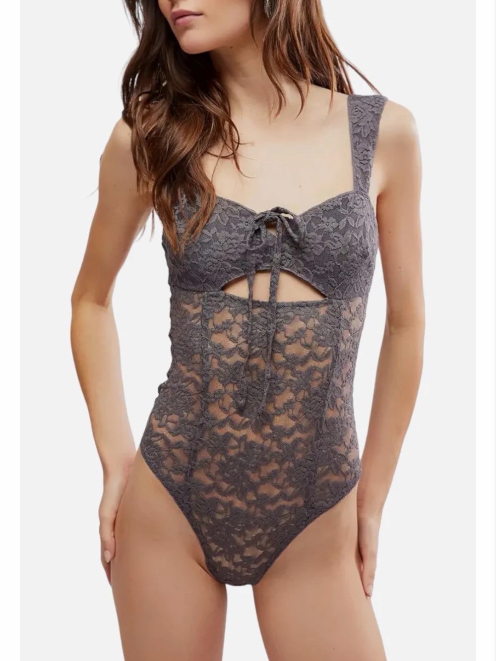 Free People Strike A Pose Lace Bodysuit Volcanic Glass XS NWT